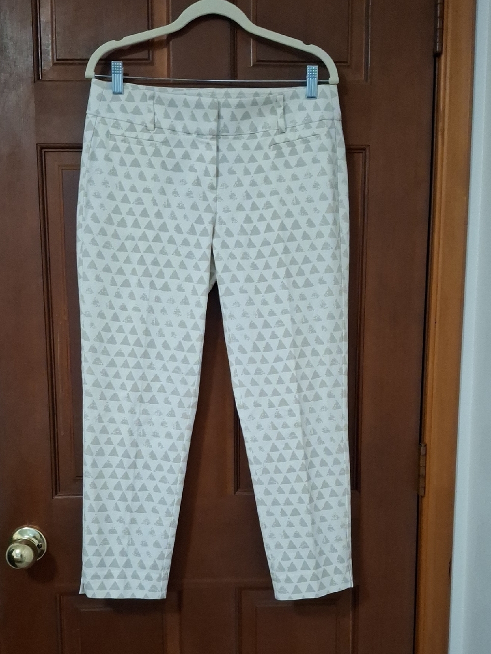 LOFT Marissa Cream Ankle Pants with Geo Triangle Print Slim Crop Size 2